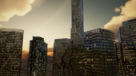 City-Skyscrapers-at-Sunset-in-Desert